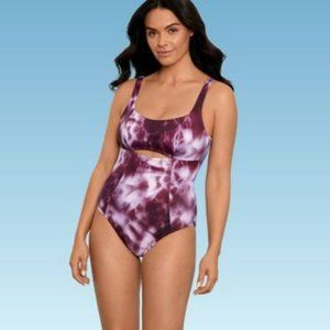Slimming Control Cut Out Tie Back One Piece Swimsuit - Beach Betty Large Purple